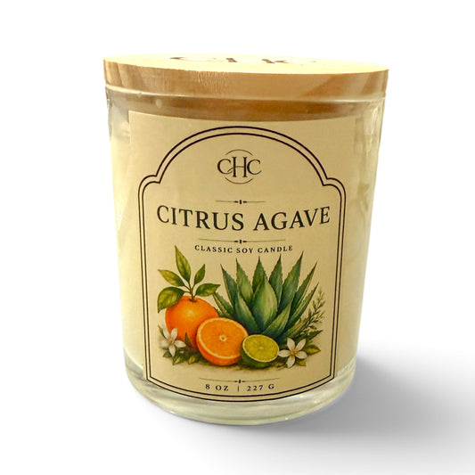 Citrus Agave classic soy candle with a juicy citrus and sweet agave scent, 7 oz hand-poured in a glass jar