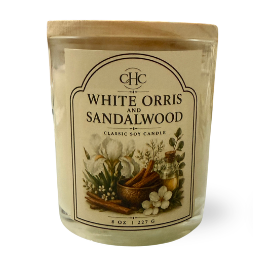 White Orris Classic Soy Candle – 7.5 oz hand-poured soy candle in lidded jar
