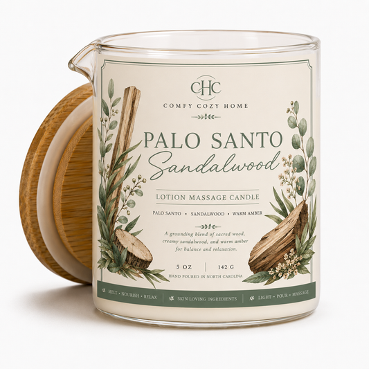 Palo Santo Sandalwood Lotion Massage Candle – 5.5 oz massage oil candle