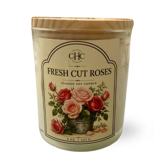 Fresh Cut Roses Classic Soy Candle – 7.5 oz hand-poured soy candle in lidded jar