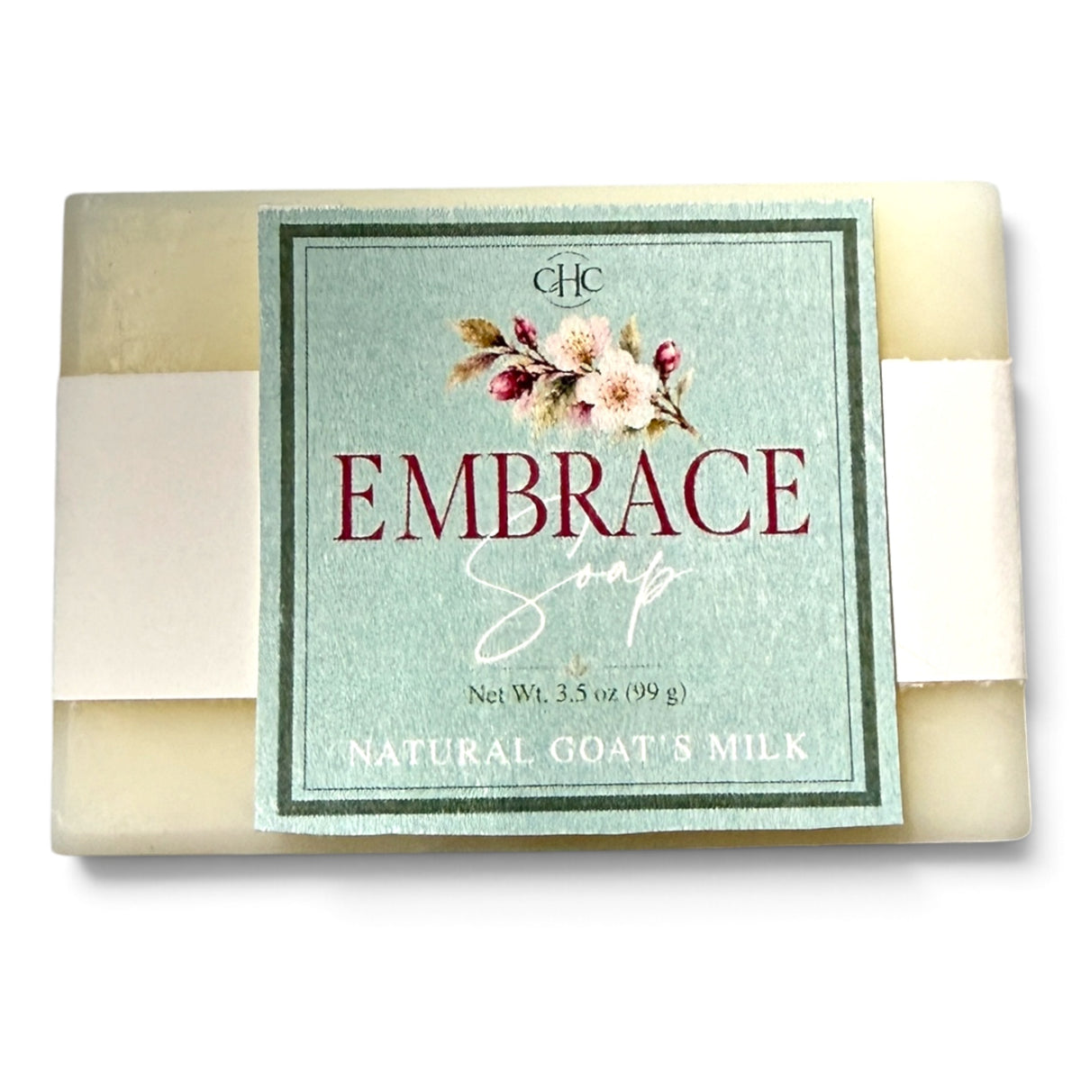 Embrace goat milk soap in Cashmere Plum, 3.5 oz bar with scent label
