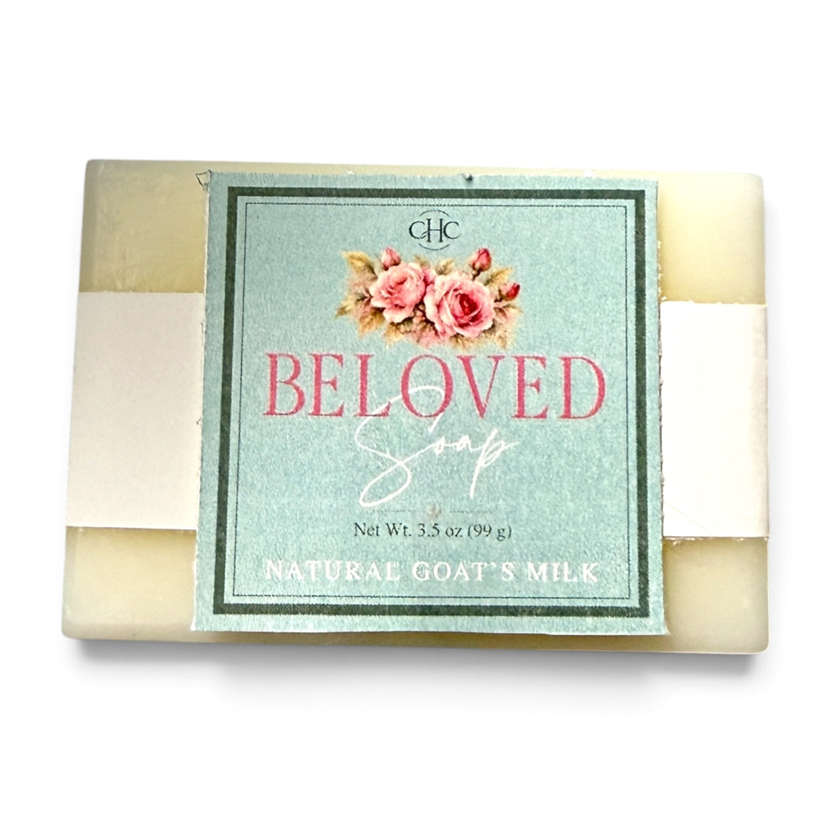 Beloved goat milk soap in Fresh Cut Roses, 3.5 oz bar with scent label