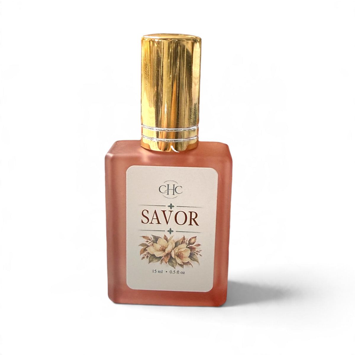 Savor perfume spray in Amber Noir, 15 ml alcohol-free perfume in a glass bottle with a gold cap