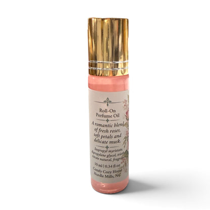 Back label of the Beloved Fresh Cut Roses roll-on perfume
