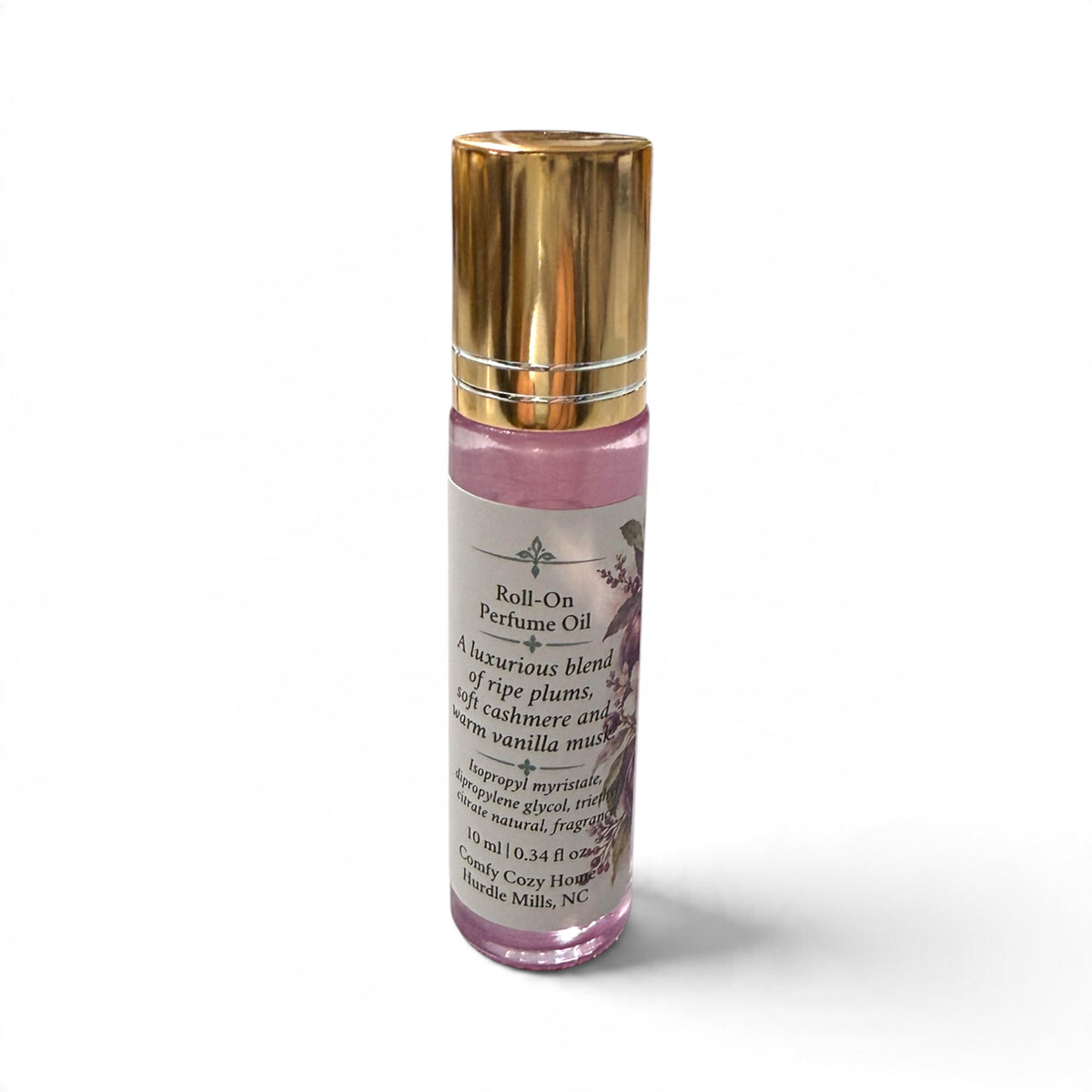 Back label of the Embrace Cashmere Plum roll-on perfume
