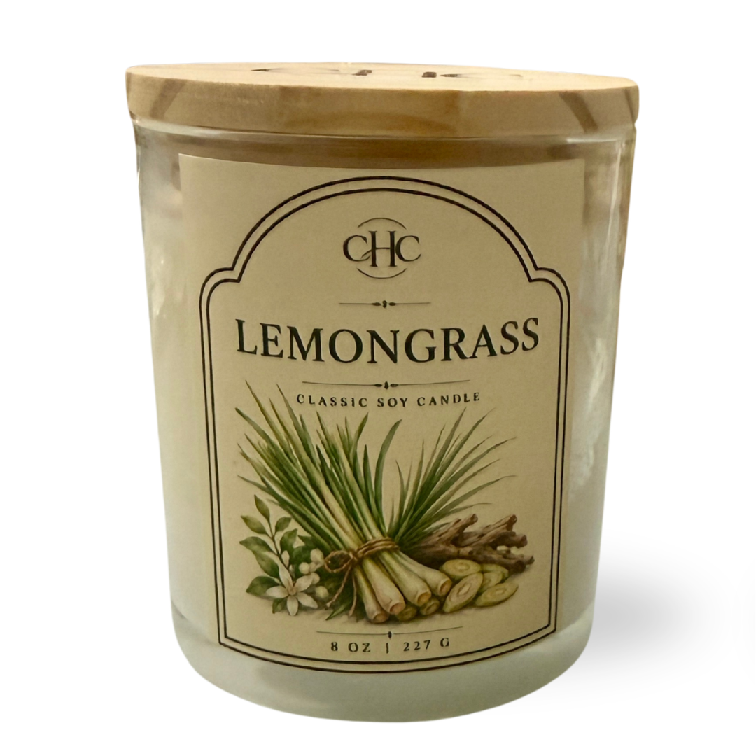 Lemongrass Classic Soy Candle – 7.5 oz hand-poured soy candle in lidded jar