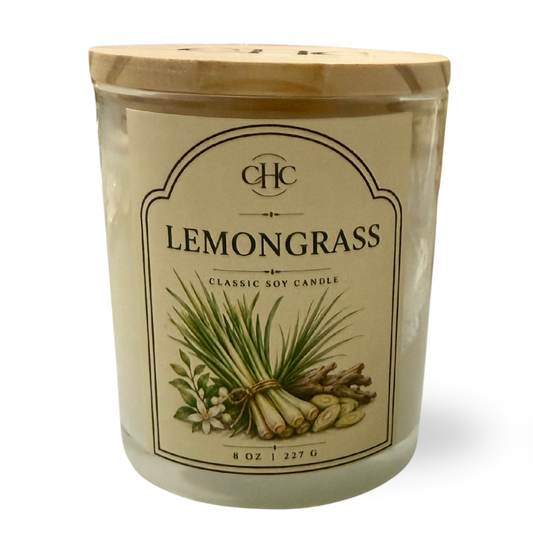 Lemongrass Classic Soy Candle – 7.5 oz hand-poured soy candle in lidded jar