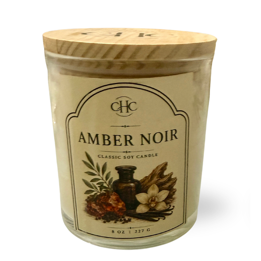 Amber Noir Classic Soy Candle – 7.5 oz hand-poured soy candle in lidded jar